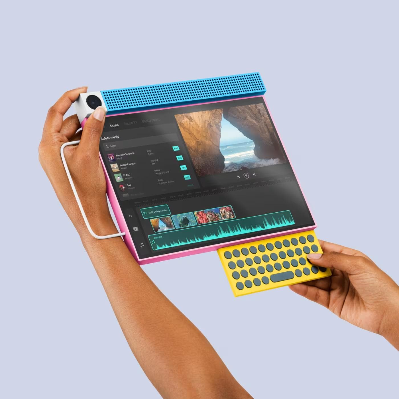 A handheld device showing the Epidemic Sound music and editing experience
